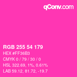 Color code: RGB 255 54 179 | qconv.com