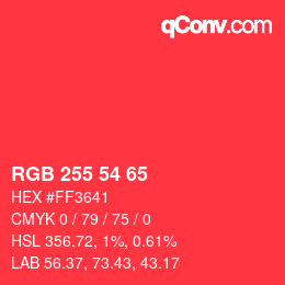 颜色代码: RGB 255 54 65 | qconv.com