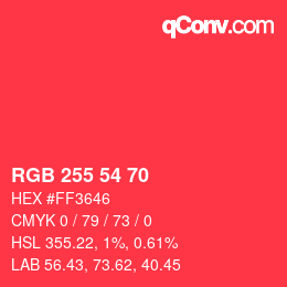 颜色代码: RGB 255 54 70 | qconv.com