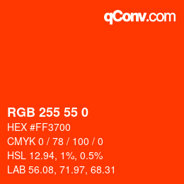 Color code: RGB 255 55 0 | qconv.com