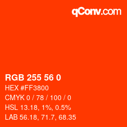 颜色代码: RGB 255 56 0 | qconv.com
