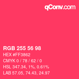Color code: RGB 255 56 98 | qconv.com