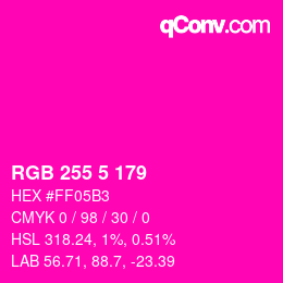 Color code: RGB 255 5 179 | qconv.com