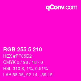 Color code: RGB 255 5 210 | qconv.com