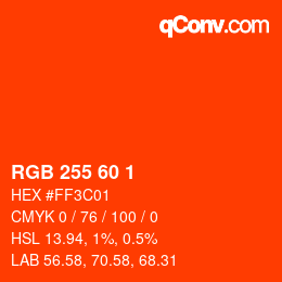 カラーコード: RGB 255 60 1 | qconv.com