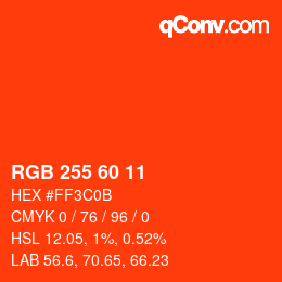 Color code: RGB 255 60 11 | qconv.com