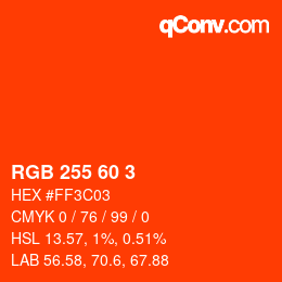 カラーコード: RGB 255 60 3 | qconv.com