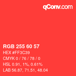 颜色代码: RGB 255 60 57 | qconv.com