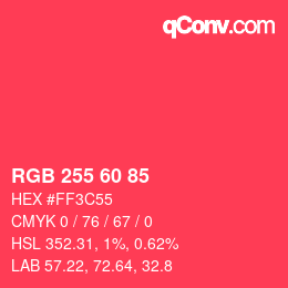 カラーコード: RGB 255 60 85 | qconv.com