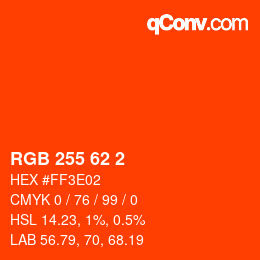 Color code: RGB 255 62 2 | qconv.com