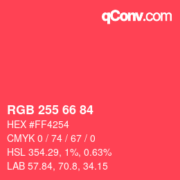 Color code: RGB 255 66 84 | qconv.com