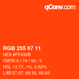 Color code: RGB 255 67 11 | qconv.com