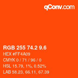 カラーコード: RGB 255 74.2 9.6 | qconv.com
