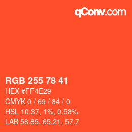 颜色代码: RGB 255 78 41 | qconv.com