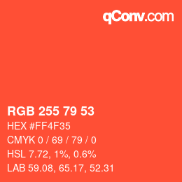 Color code: RGB 255 79 53 | qconv.com