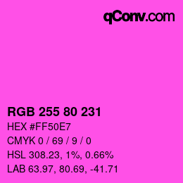 颜色代码: RGB 255 80 231 | qconv.com