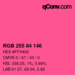 カラーコード: RGB 255 84 146 | qconv.com