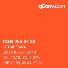 颜色代码: RGB 255 84 38 | qconv.com