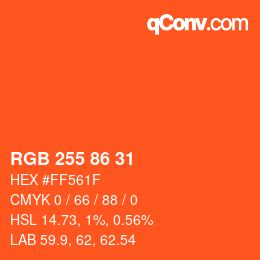 Color code: RGB 255 86 31 | qconv.com