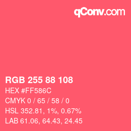 Color code: RGB 255 88 108 | qconv.com