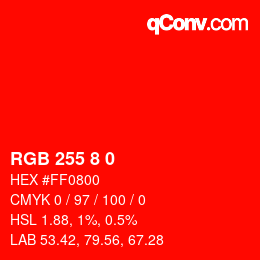 Color code: RGB 255 8 0 | qconv.com