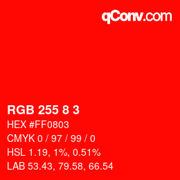 カラーコード: RGB 255 8 3 | qconv.com