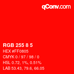 Color code: RGB 255 8 5 | qconv.com