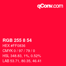 Color code: RGB 255 8 54 | qconv.com