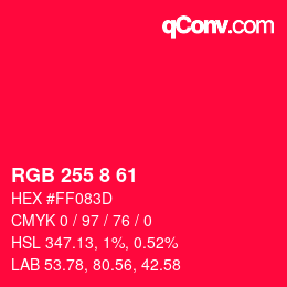Color code: RGB 255 8 61 | qconv.com