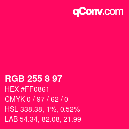 カラーコード: RGB 255 8 97 | qconv.com