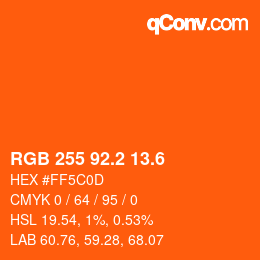 カラーコード: RGB 255 92.2 13.6 | qconv.com