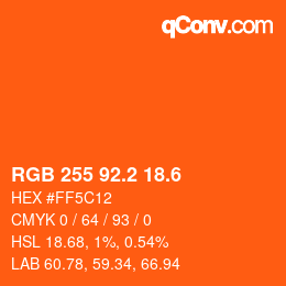 カラーコード: RGB 255 92.2 18.6 | qconv.com