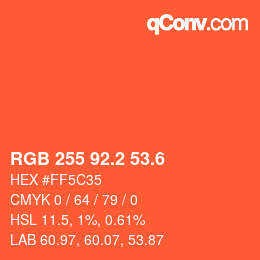カラーコード: RGB 255 92.2 53.6 | qconv.com