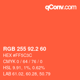 カラーコード: RGB 255 92.2 60 | qconv.com
