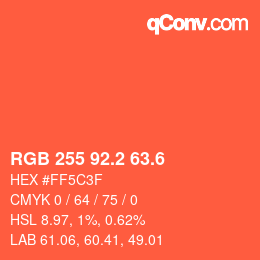 カラーコード: RGB 255 92.2 63.6 | qconv.com