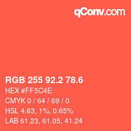 カラーコード: RGB 255 92.2 78.6 | qconv.com