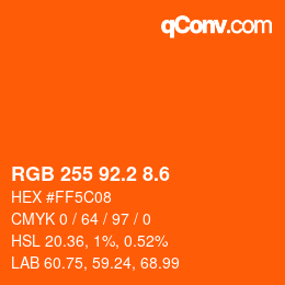 カラーコード: RGB 255 92.2 8.6 | qconv.com