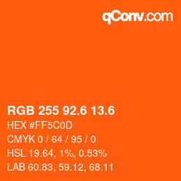 カラーコード: RGB 255 92.6 13.6 | qconv.com