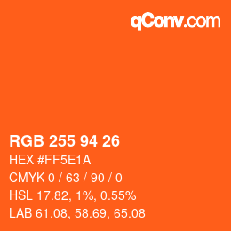 颜色代码: RGB 255 94 26 | qconv.com