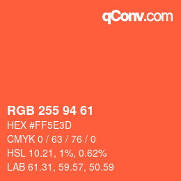 カラーコード: RGB 255 94 61 | qconv.com
