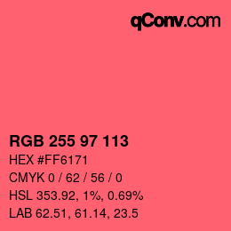 Color code: RGB 255 97 113 | qconv.com