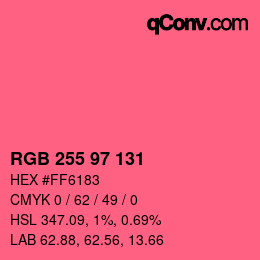 Color code: RGB 255 97 131 | qconv.com