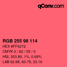 Color code: RGB 255 98 114 | qconv.com