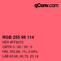 Color code: RGB 255 98 114 | qconv.com