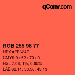 Color code: RGB 255 98 77 | qconv.com