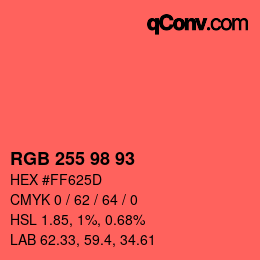 颜色代码: RGB 255 98 93 | qconv.com