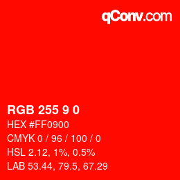 Color code: RGB 255 9 0 | qconv.com