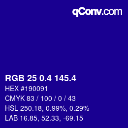 カラーコード: RGB 25 0.4 145.4 | qconv.com