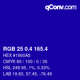 カラーコード: RGB 25 0.4 165.4 | qconv.com
