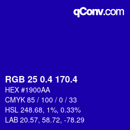 カラーコード: RGB 25 0.4 170.4 | qconv.com